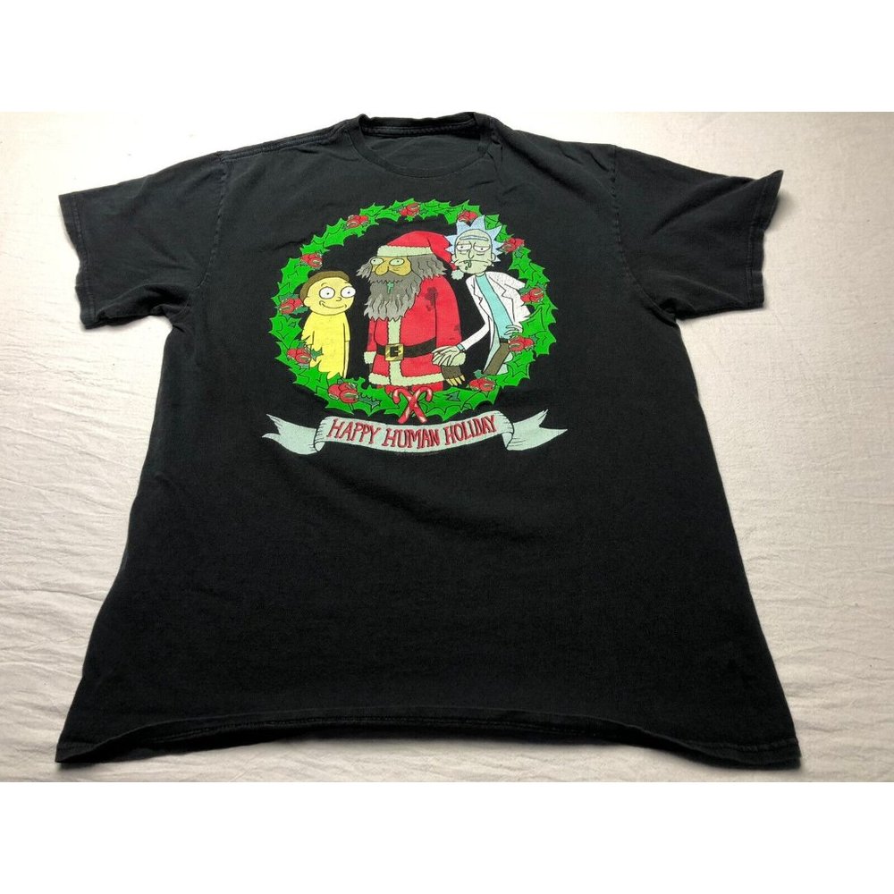 Rick and Morty Adult Swim Happy Human Holiday T Shirt Christmas